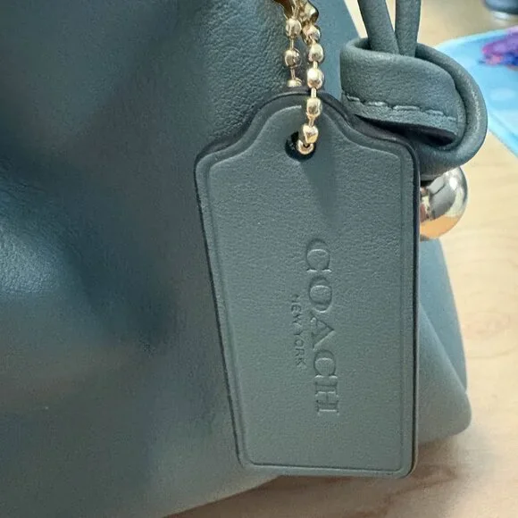 NWOT COACH Faye Shoulder Bag With Ruching Teal/Dark Green Smooth Leather - Picture 6 of 6